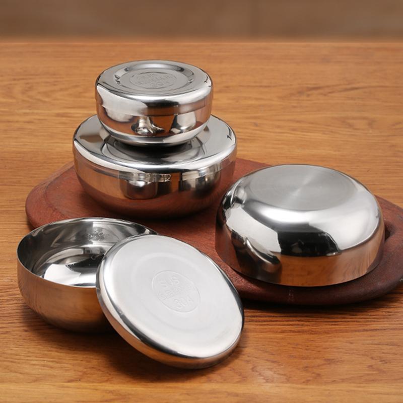 Миска из нержавеющей стали Корейская большая миска для вареного риса с крышкой Однослойная миска для риса на пару Детская противоожоговая/небьющаяся посуда
