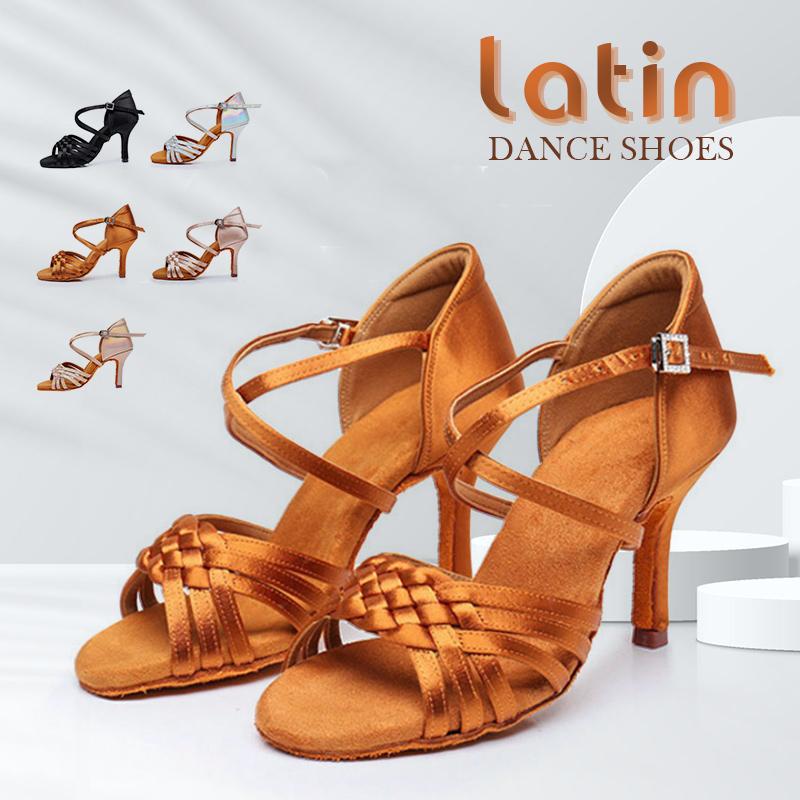 Women's Satin High Heels Dance Shoes Latin Tango Waltz Modern Anti Slip Dance Shoes Indoor Fur Sole Heeled 8CM