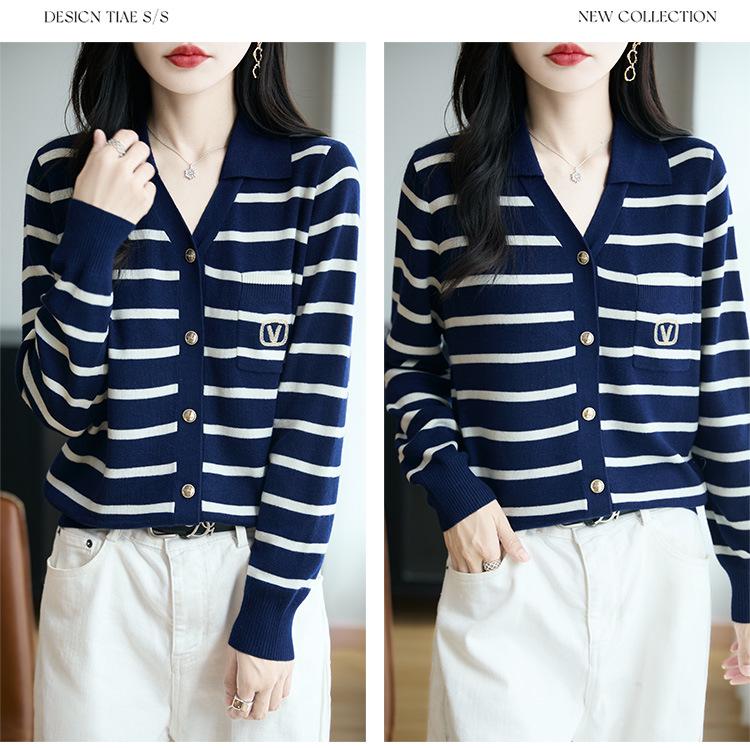 Женский кардиган из шерстяного трикотажа с V-образным вырезом 2025 – Элегантная верхняя одежда для通勤