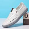 New Men Genuine Leather Sandals, Business Perforated Hollow Dad Leather Shoes, White Soft Sole Hollow-out Casual Footwear