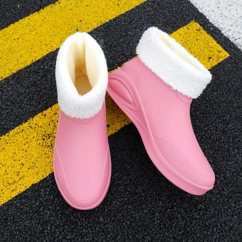 Женская легкая обувь от дождя, флисовые износостойкие резиновые туфли, модная верхняя одежда с низким верхом, короткие резиновые сапоги, нескользящая обувь для воды, мода
