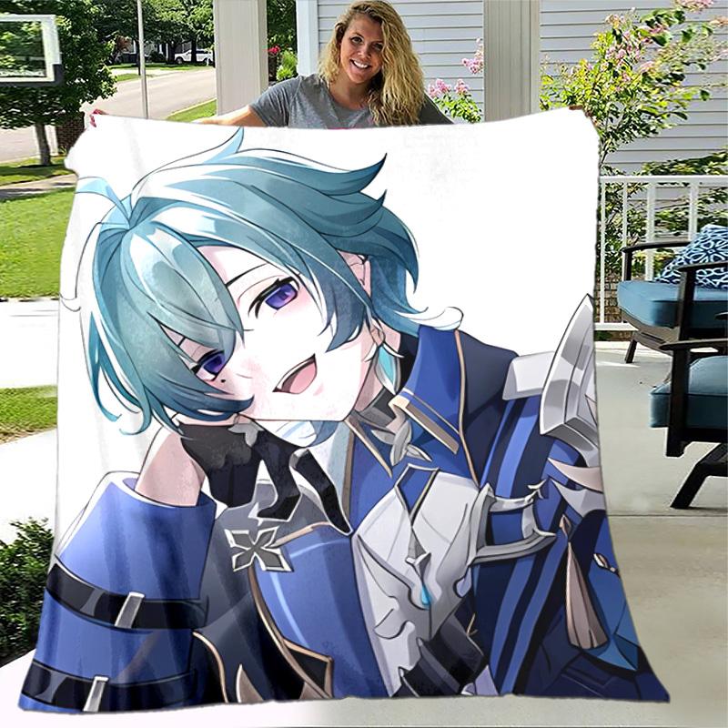 Genshin Impact Cryo Lohen Polearm printed throw blanket—lightweight,soft,warm;versatile blanket for all seasons—perfect as &air-conditioning throw,nap