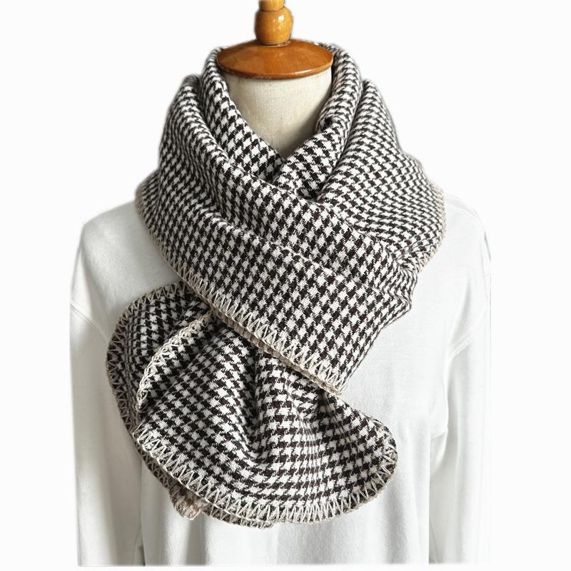 Thickened Warm Double Sided Two Color Houndstooth Scarf Imitation Cashmere New Overlock Shawl Scarf