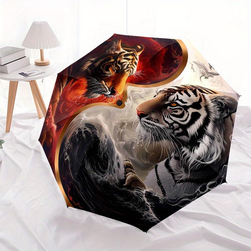 Yin Yang Tiger Art Print: Harmony in DesignUmbrella, Portable 3-Fold Compact Umbrella for Men & Women Gift