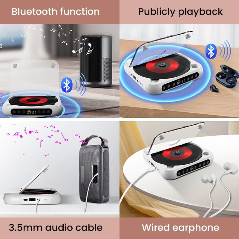 Портативный CD-плеер с Bluetooth 5.3 – Звук Hi-Fi, Перезаряжаемый аккумулятор, Поддержка CD/CD-R/CD-RW/MP3, Компактный и легкий