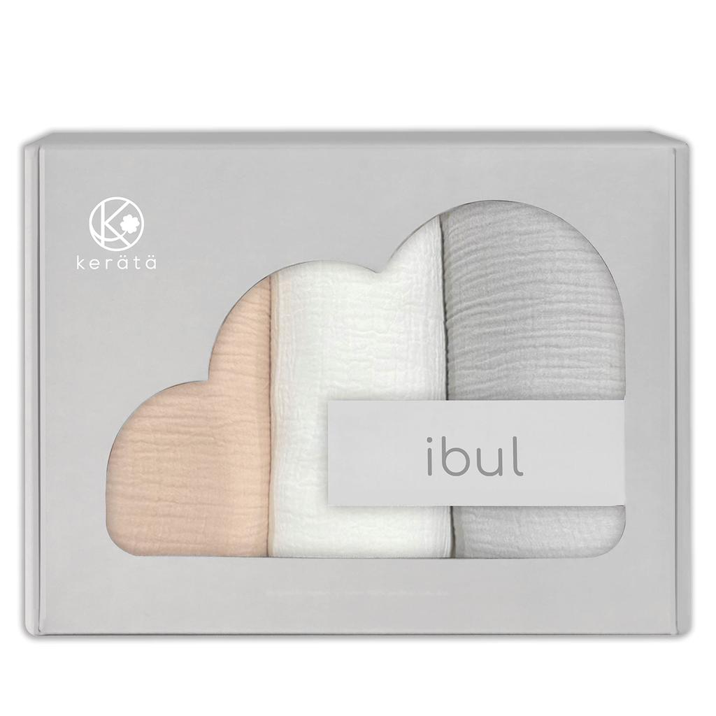 (Keratta) Ibul Swaddle, Gauze, for Newborns, Gauze Blanket, Secure Wrap, for Night Crying, All Seasons, 120 x 120 cm, Plain (Pink, Gray, White, Set of