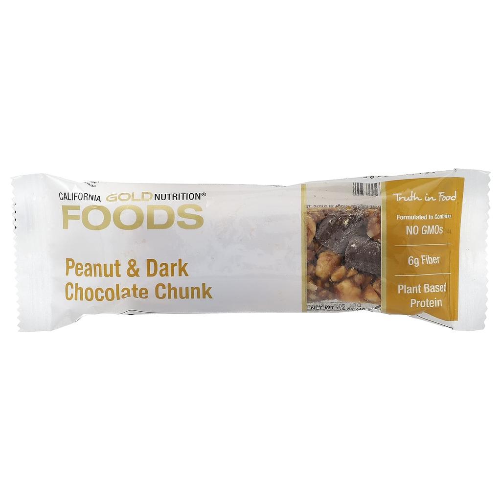 California Gold Nutrition Foods, Peanut and Dark Chocolate Chunk Snack Bars, 12 Bars, 1.4 Oz (40 G) Each