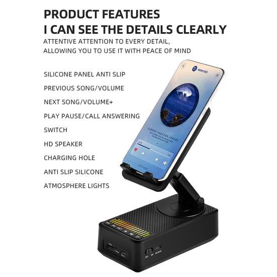Подставка для мобильного телефона с Bluetooth-совместимым динамиком Портативная складная подставка для телефона Держатель для USB-накопителя Быстрозарядный держатель для телефона