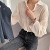 Chiffon Blouses Women Turn Down Collar Long Sleeve Korean Fashion Vintage Elegant Casual Office Lady Large Size Shirts