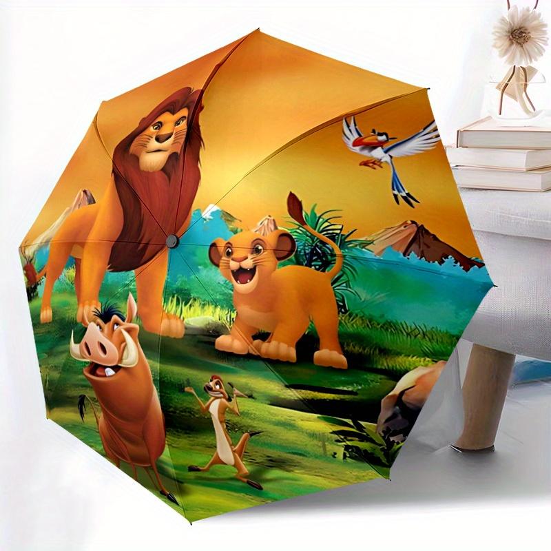 1pc Lion King Automatic Folding Umbrella - Portable Foldable Design with 8 Ribs, Durable Plastic & Iron Frame, Outdoor Umbrella yy250731018