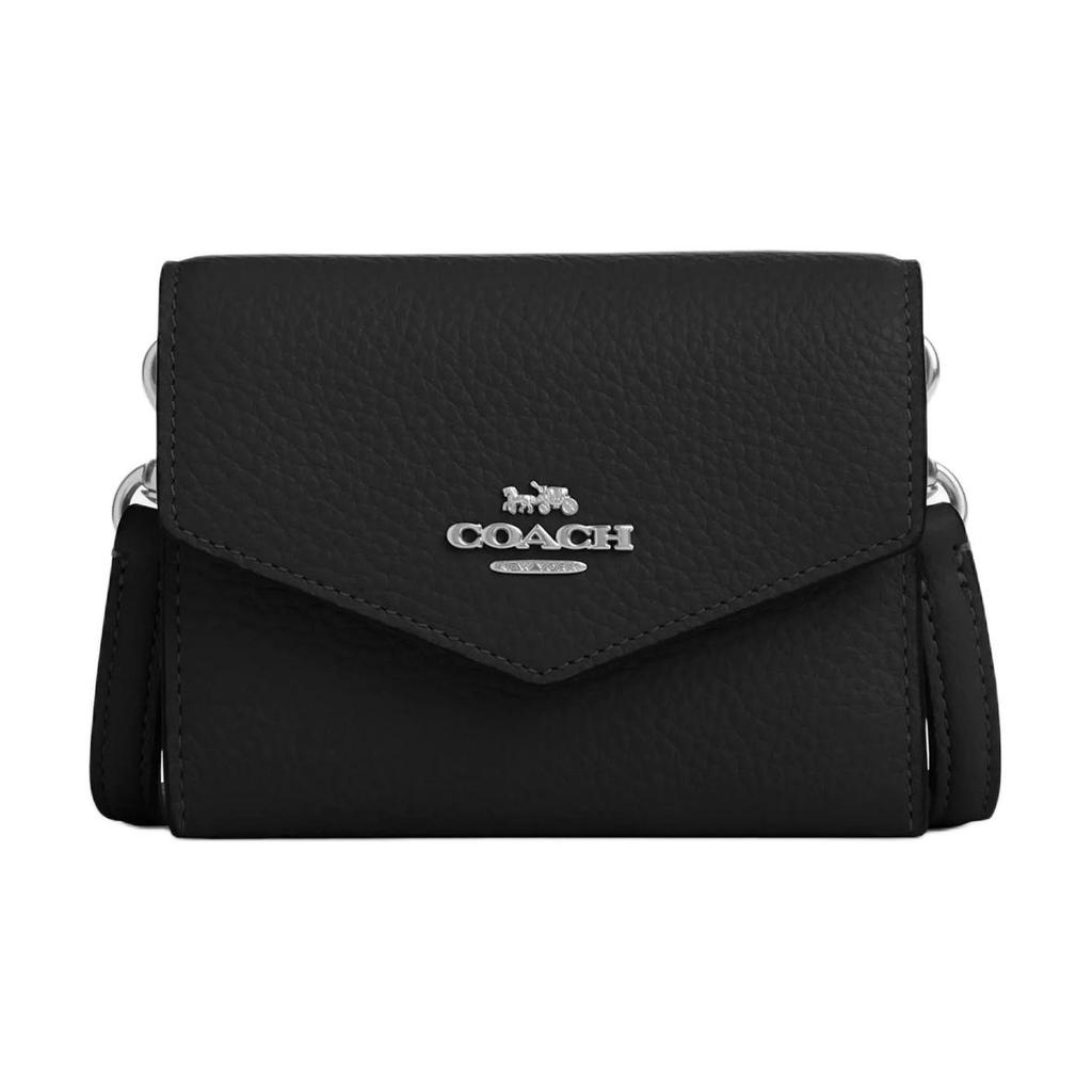 Coach Конверт 12 Писем Логотип Изысканная Кожа с Текстурой Гальки Наплечная Сумка-Кошелек Кроссбоди Женский кошелек Черный CU170-SVBK