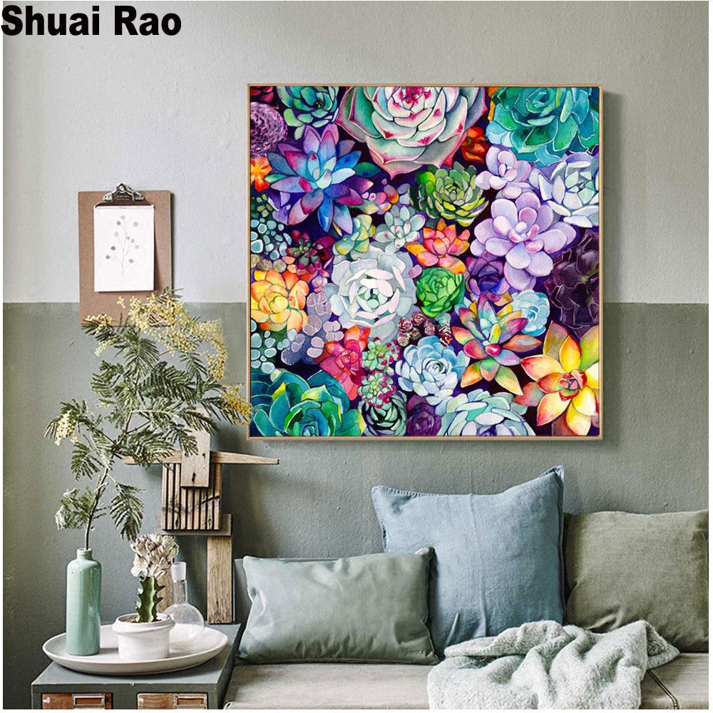 Хрустальные картины Суккулентные растения Алмазная вышивка Полный круглый 5d Diy Алмазная картина