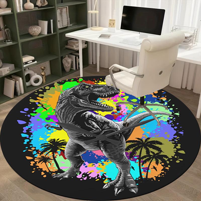 1pc Home Office Outdoor Round Carpet Gift Dinosaur Colorful Splash Art Design Rug Mat Non-Slip Area Rug for Living RoomRC2725