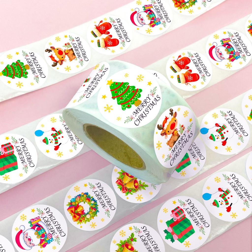 500 листов/рулон Рождественская наклейка для запечатывания конвертов Мультяшная DIY наклейка Детский праздничный подарок Упаковка Рулонная наклейка