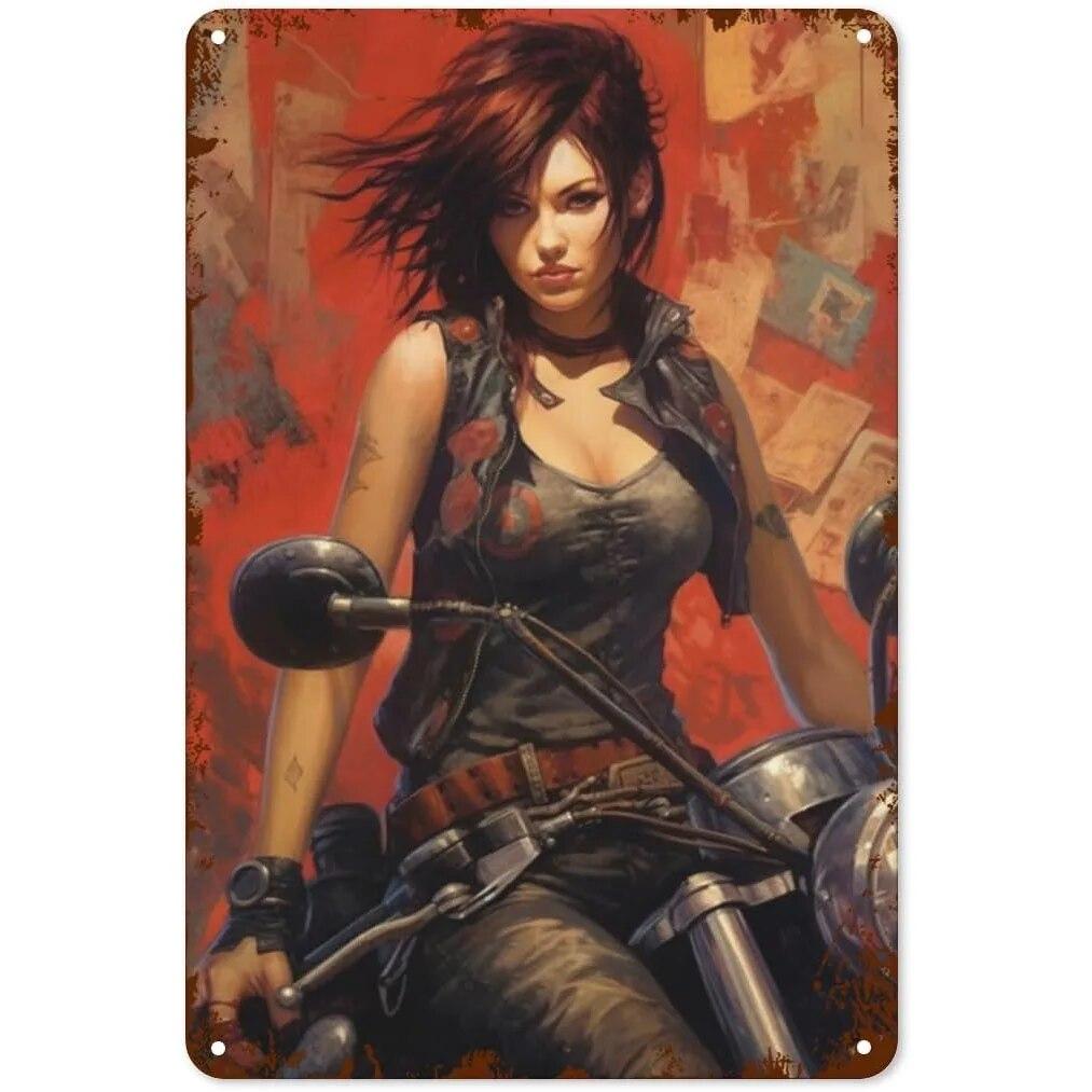 Металлические жестяные вывески Pin Up Девушка Женщина Мотоцикл Сексуальная Девушка Винтаж Забавные Художественные Настенные Украшения для Дома Мужчина Пещера Гараж Кафе Бар Клуб