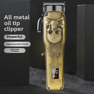 Полностью металлическая электрическая машинка для стрижки волос с перезаряжаемым ЖК-дисплеем, профессиональной гравировкой, масляной головкой