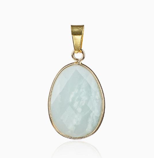 Natural Gemstone Drop Pendant Gold Edge Gemstone Faceted Oval Charm Semi-precious Crystal Necklace Pendant Amethyst Quartz Agate