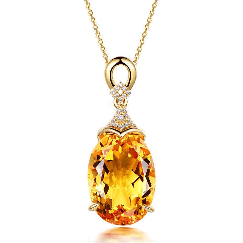 Yellow Gold Oval Earrings & Citrine Pendant Set with Simple Moissanite Bracelet and Four-Claw Citrine Ring