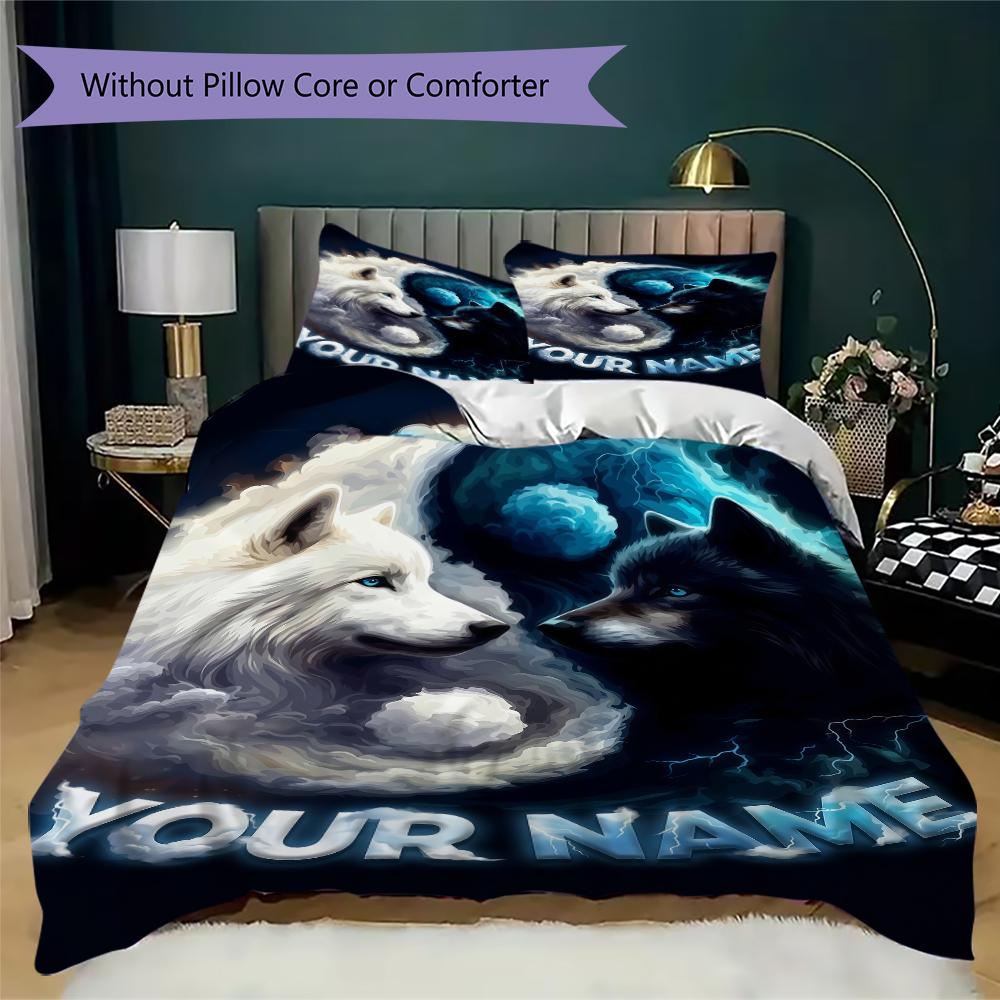 Custom Name Wolf Yin Yang Spirit Bedding,Quilt Set Quilt Cover Pillowcase Home Birthday Gift(1 * duvet cover + 2 * pillowcase, without core)_lx