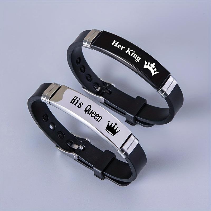 Браслет из нержавеющей стали для мужчин и женщин, модный, король, королева, регулируемая длина, силиконовый браслет, ювелирное изделие