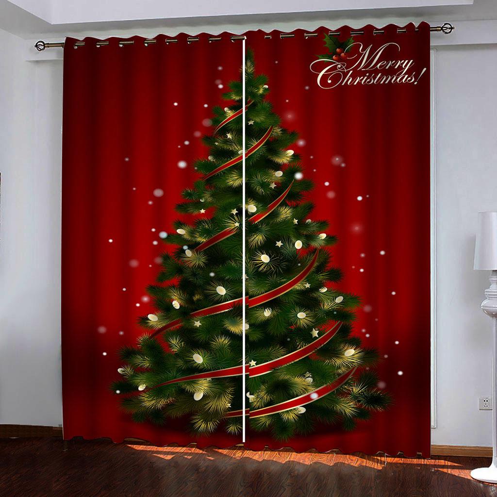 Christmas Decoration Golden Bell Polyester Window Curtains Luxury Curtains for Living Room Drape All for Kitchen and Home