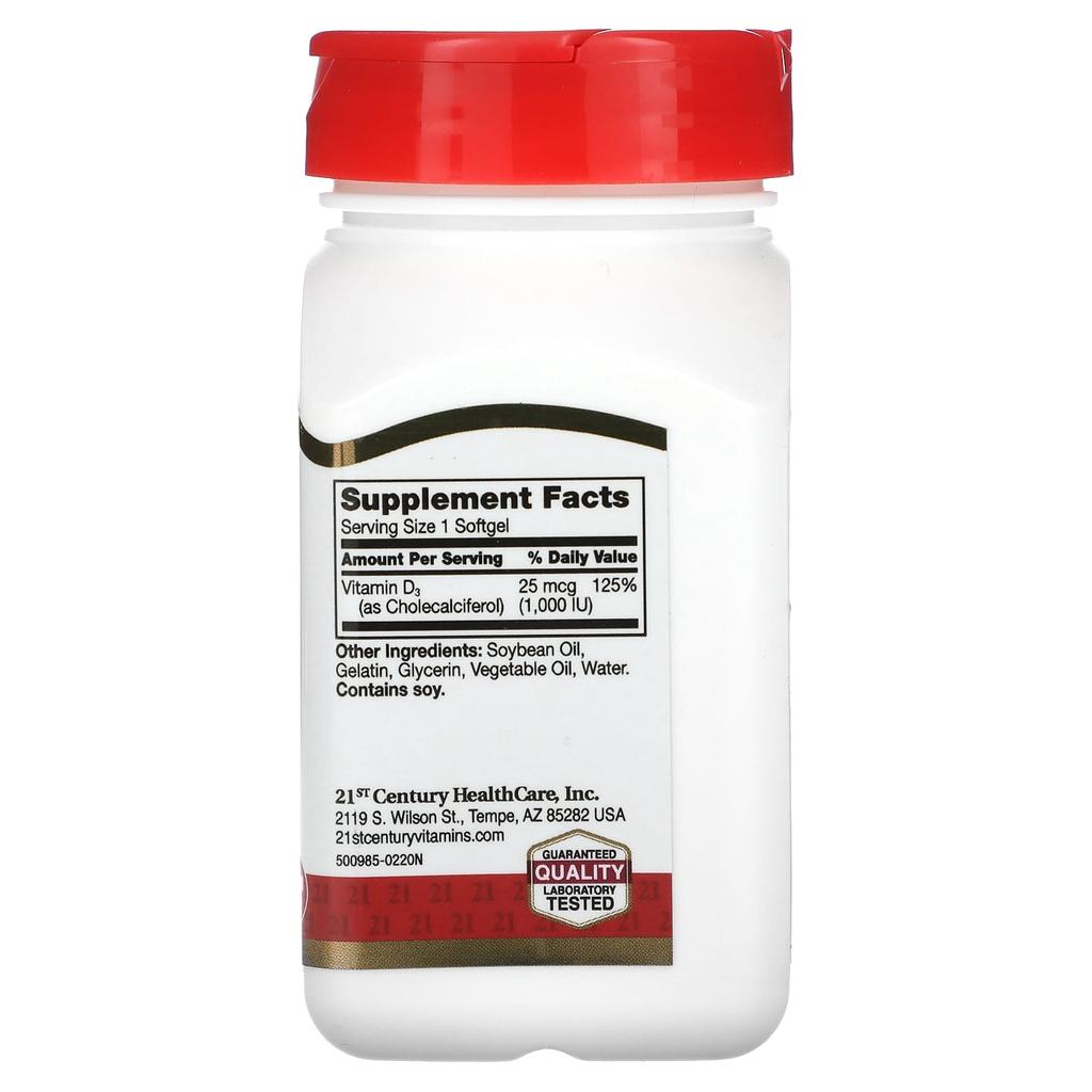 21st Century, Vitamin D3, 25Mcg(1,000Iu), 250 Softgels