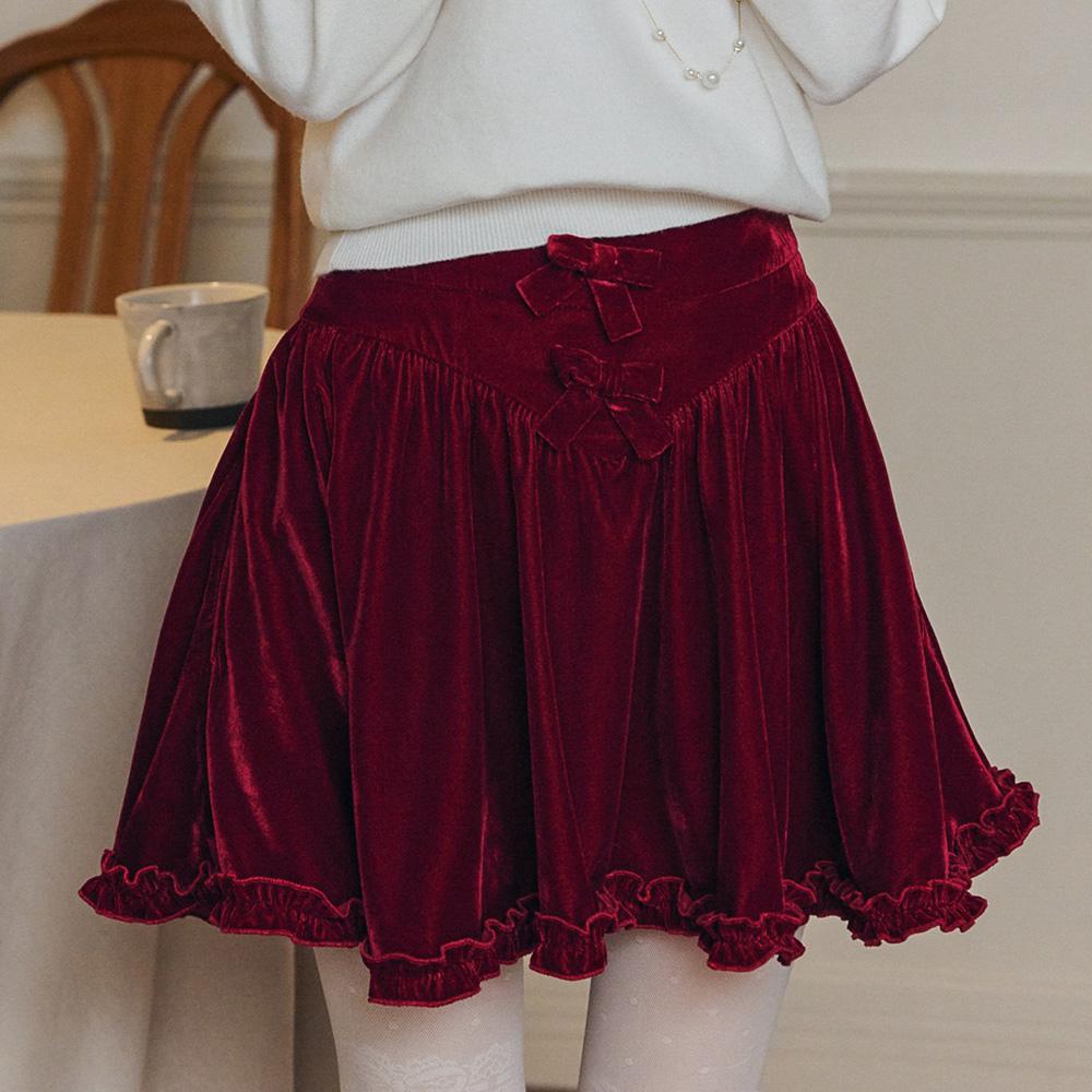 Ceme Adu Cest_Bow Ruffle Velvet Skirt