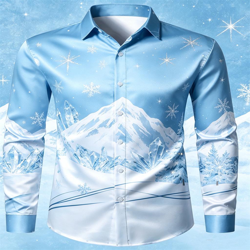 Men Merry Christmas Shirt 3D Santa Claus Print Long Sleeve Button Down Shirts Men Xmas Holiday Party Casual Tops