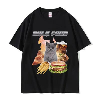 Bulk Food Cute Cat Meme Графическая футболка Забавная унисекс WoUnisex Модные хлопковые футболки с короткими рукавами Летняя повседневная футболка большого размера