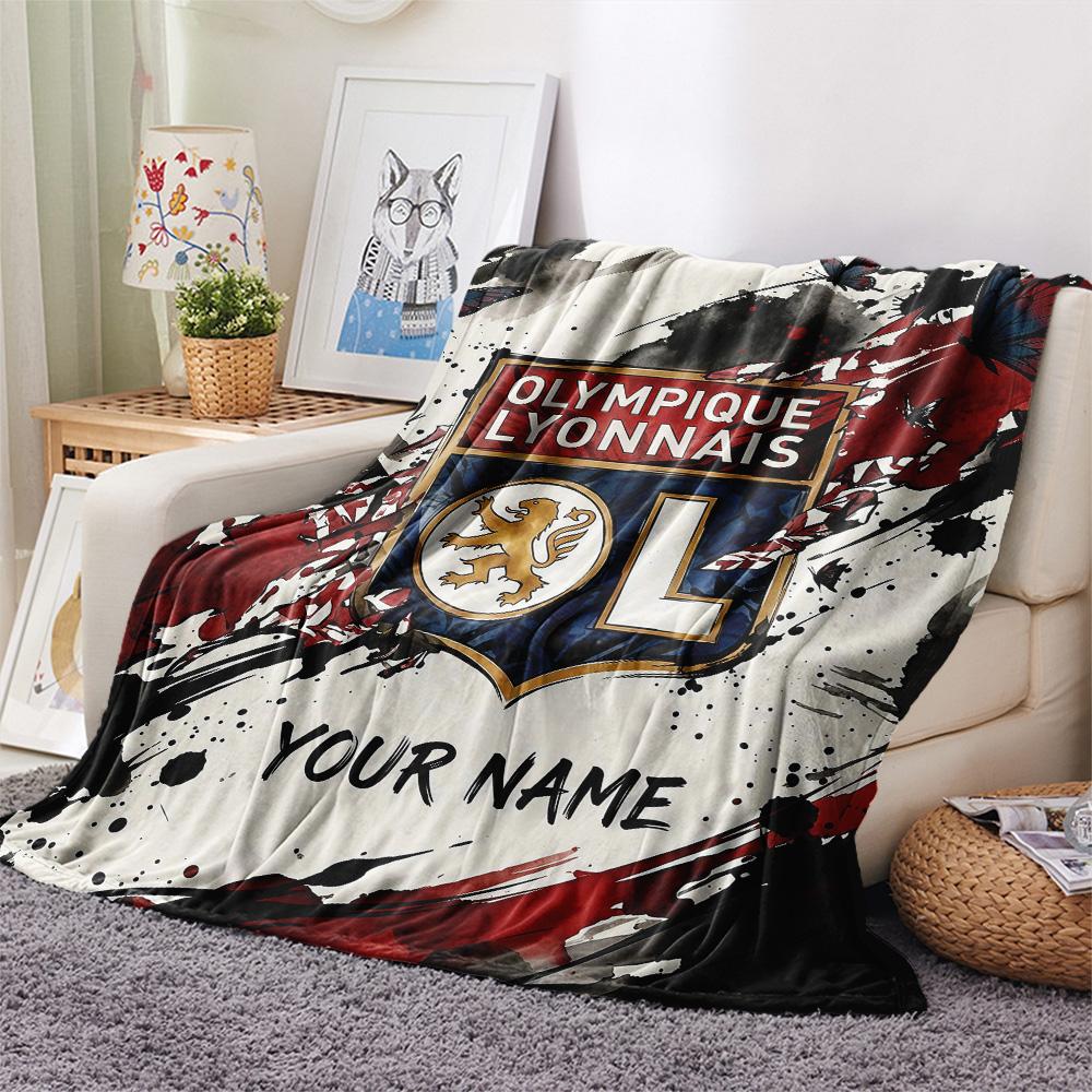 Custom Name Olympique Lyonnais2 Flannel Blanket, High quality Comfortable for All Seasons, Home Decor, Warmth and Comfort