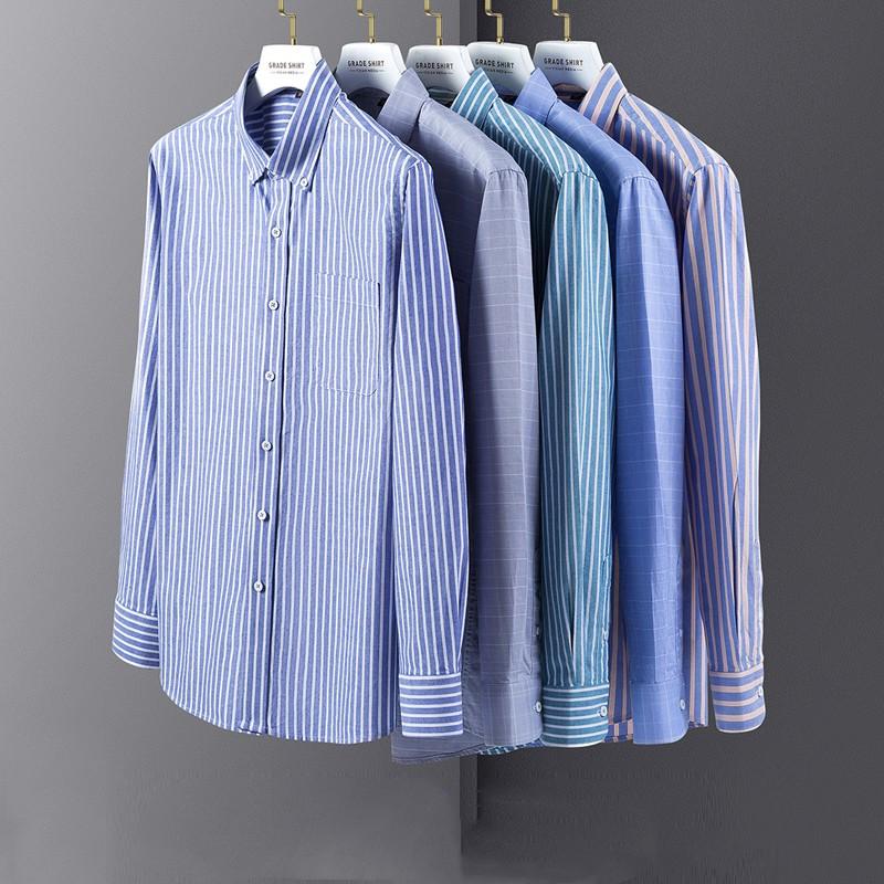 Мужская рубашка Оксфорд в стиле Business Casual, хлопок, с одним накладным карманом, длинный рукав, стандартный крой, удобная, на пуговицах, в клетку