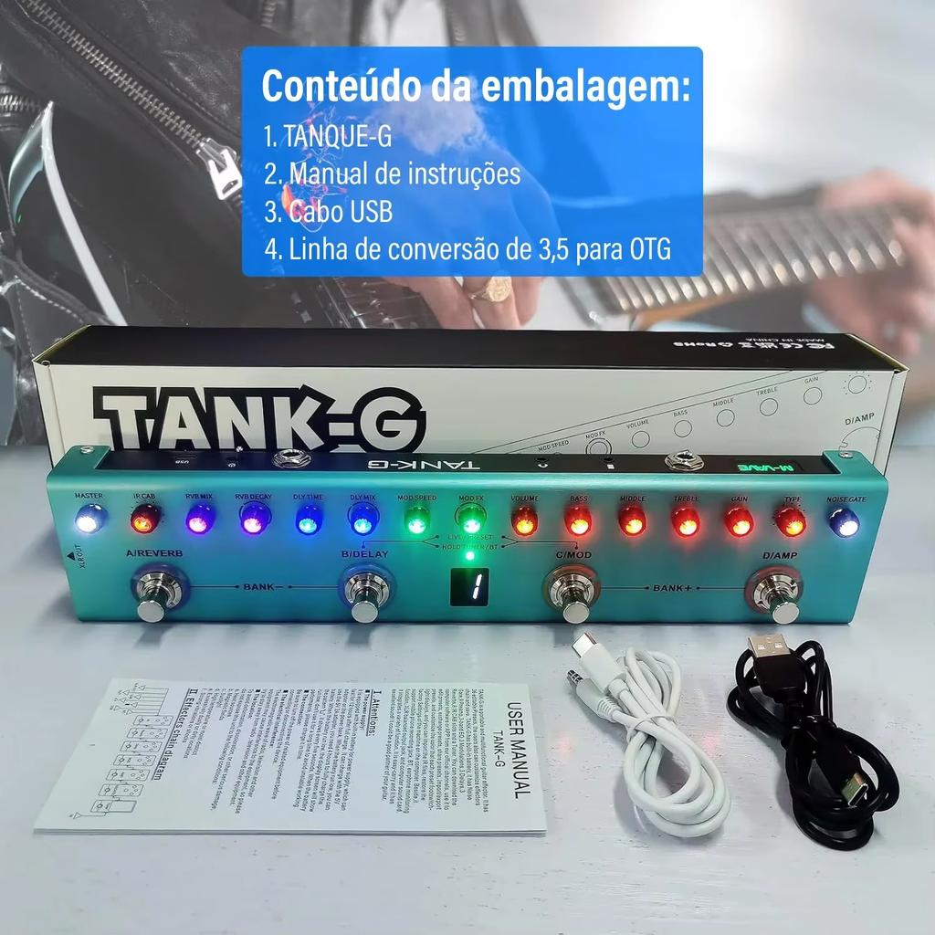 TANK-G Беспроводной гитарный хаб | 9 слотов предусилителя/8 слотов IR + шумоподавитель | Bluetooth MIDI-синхронизация и 20 часов работы от аккумулятора для сценической установки