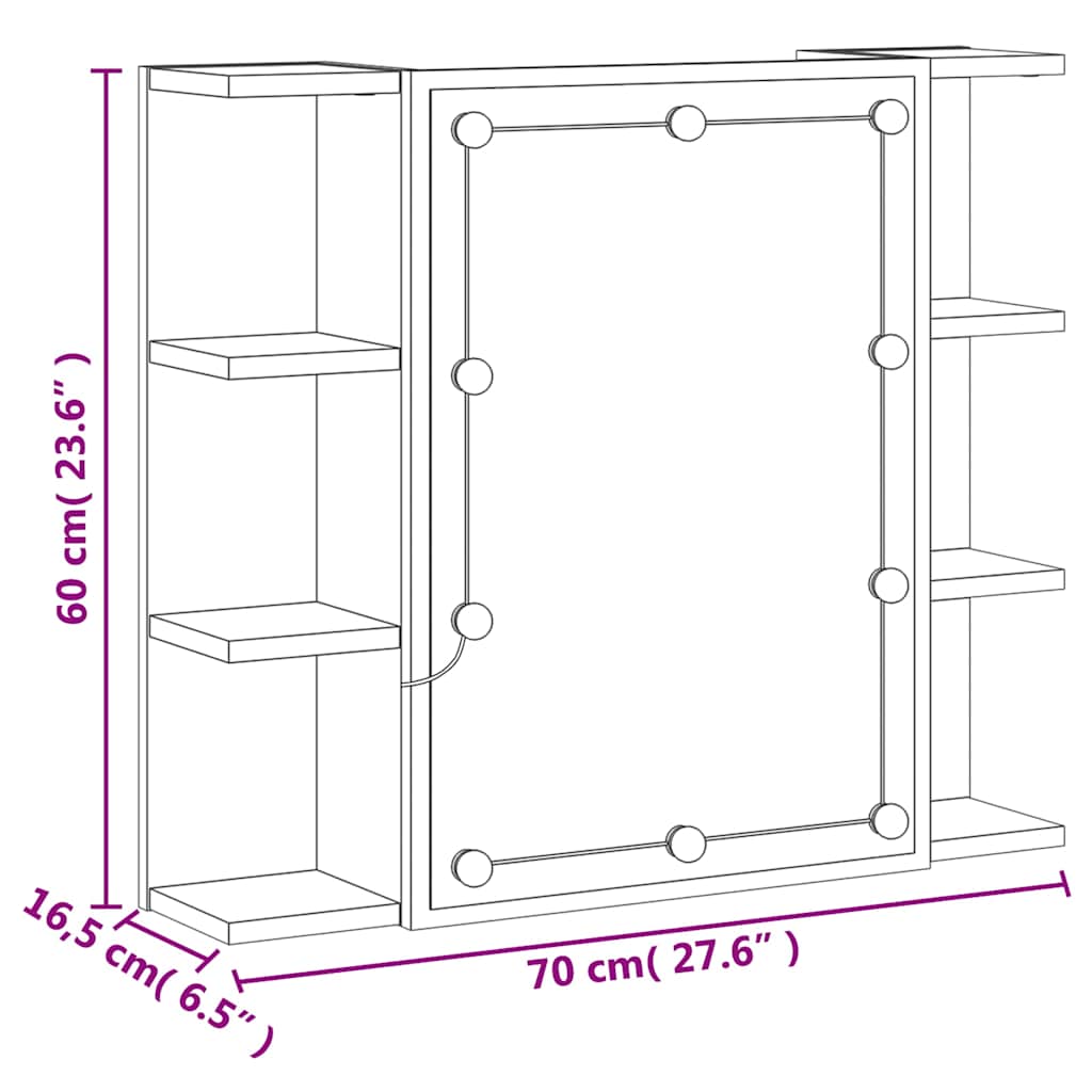 LED Mirror Cabinet in Brown Oak Effect 70 x 16.5 x 60 cm
