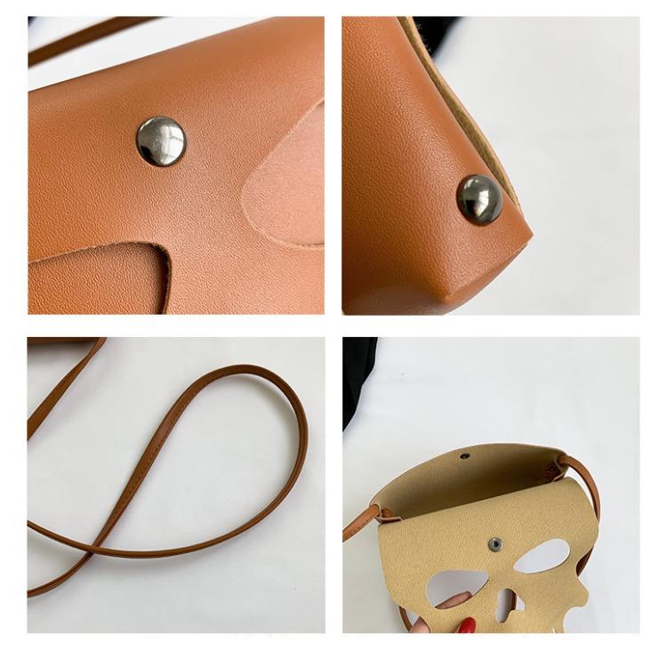 Halloween bag, niche, feminine diagonal cross small square bag, fashionable personality, skull mask, perforated shoulder bag