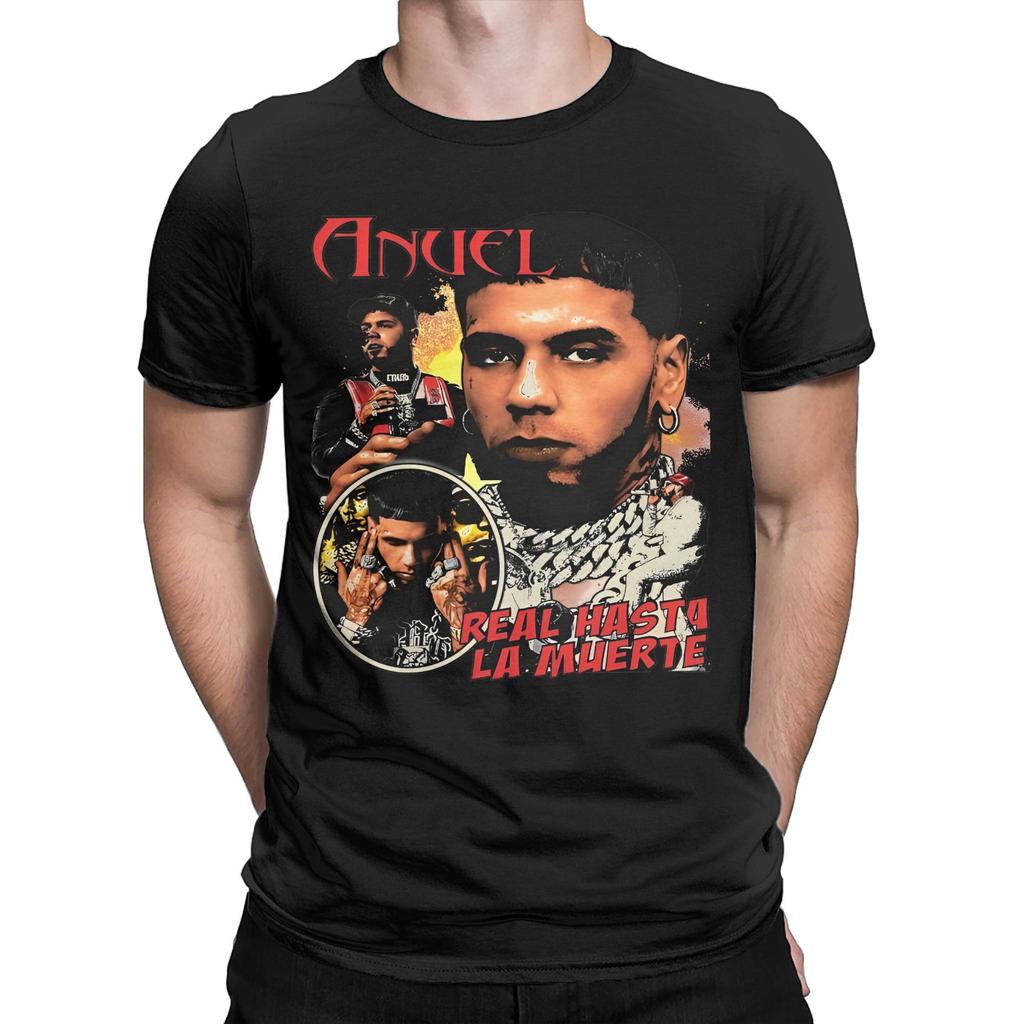 Мужская футболка Anuel AA Real Hasta La Muerte Повседневная 100% хлопок Короткий рукав Рэпер Музыкальная футболка Круглый вырез Топы Подарок