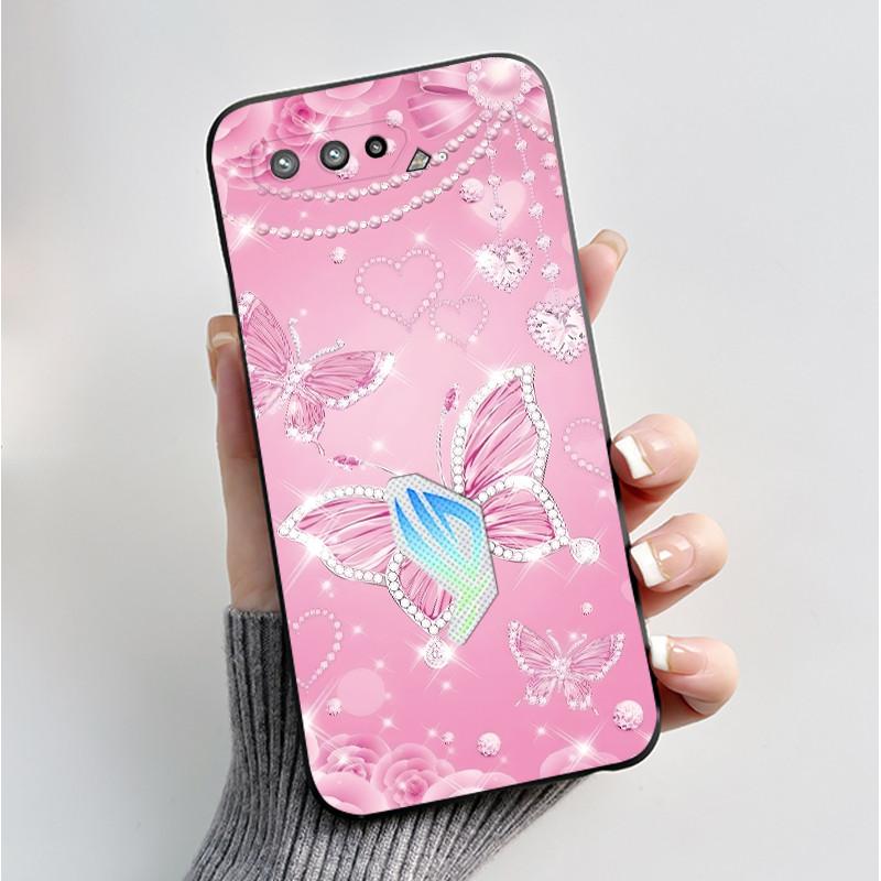 Case For Asus ROG Phone 5 5S Cover Fashion Butterfly Flowers Pattern Bumper Soft Black Silicone Case For Asus ROG5 ROG5S Casing