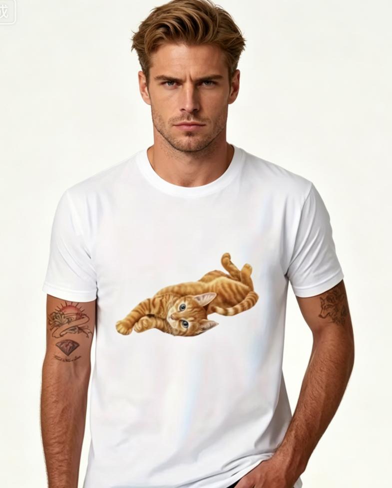 Unisexs Vintage Cat Tshirt Fit Soft Tee With Kitten Short Sleeve Round Neck Shirt Cat Lovers Retro Cat Design (Black With Ginger