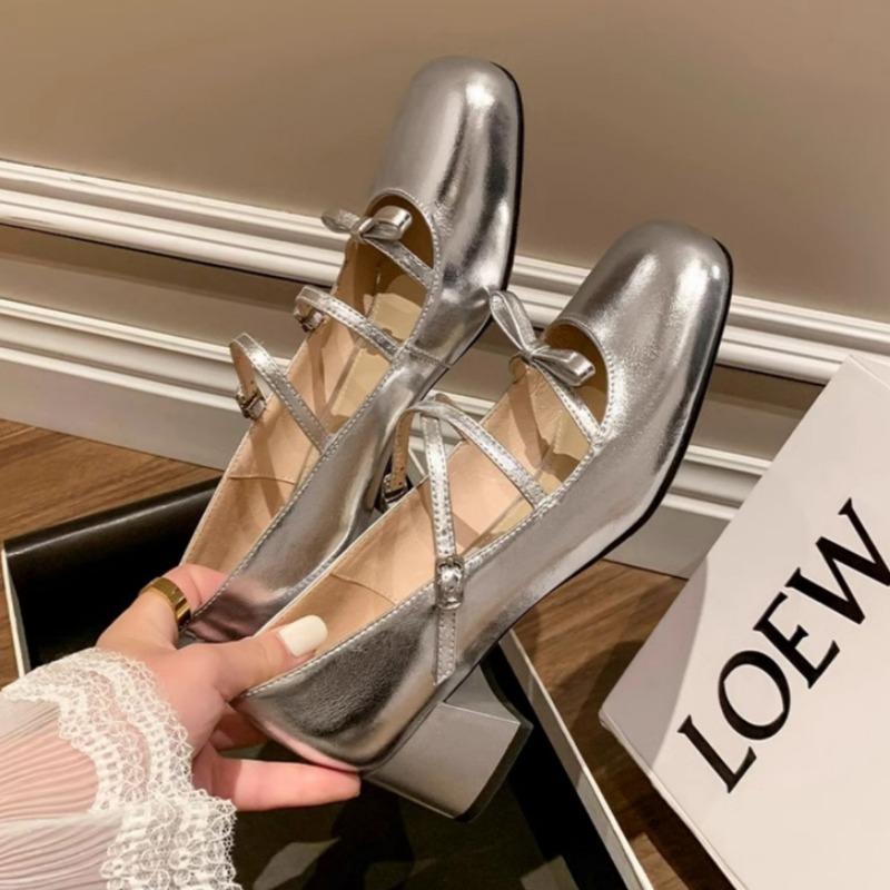 Fashion Women Marie Janes Shoes Square Toe Heeled Sandals Loafers Shoes Summer 2025 Trend Shallow Dress Pumps Elegant Zapatillas Mujer