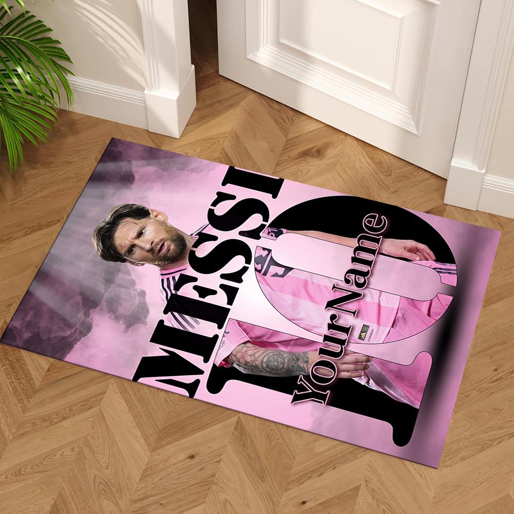 Messi Personalized Name Carpet Suitable for Game Room Balcony Foyer Decorate room Antislip Carpet Anime Office Decor Perfect Gift for Friends & Family