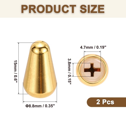 uxcell ST Guitar 3/5-Way Pickup Switch Knob Covers, 4.7 X 3.8mm Cross-Head Metal Push Switch Knob Covers, Gold, Replacement for Electric Guitars, Pack
