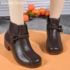 Кожаные массивные женские ботильоны, дизайнерские туфли в стиле ретро на среднем каблуке 2025 года, классические зимние туфли-лодочки в готическом стиле, ботильоны-гладиаторы для женщин