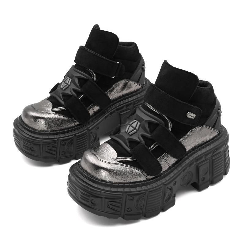 Готические ботильоны на шнуровке, новая панк-модель, женская обувь, высота каблука 6 см, туфли на платформе, женские кроссовки с металлическим декором
