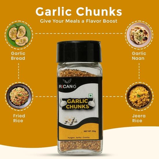 Рикано Кусочки чеснока и Чесночный порошок Комбо (Упаковка из 2 шт.) | Кухонная приправа | Натуральная и чистая | Дегидрированный чеснок | Долгий срок хранения | Без консервантов