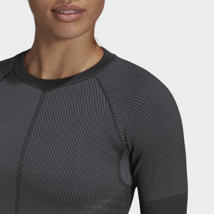adidas Wtr Aeroknit T Logo Hemmed Short Sleeve Fitness Top Women Tops Black HD9566