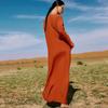 Women's Clothing Orange Handmade Rhinestone Webbing Dubai Loose Muslim Dress
