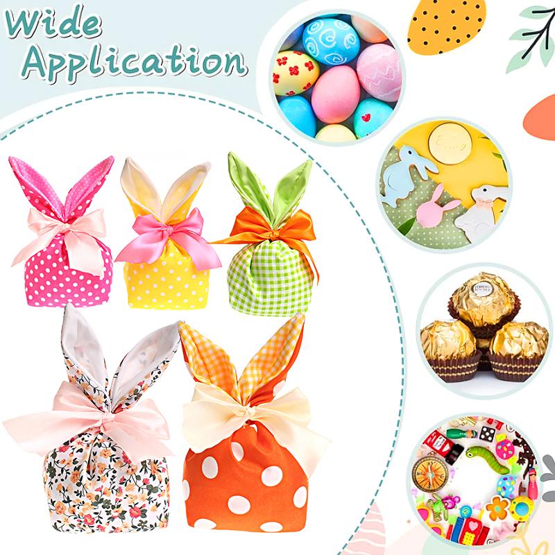 1Pc Candy Bag Easter Figure Originality Silk Ribbon Cartoon Rabbit Ear Floral Print Fabric