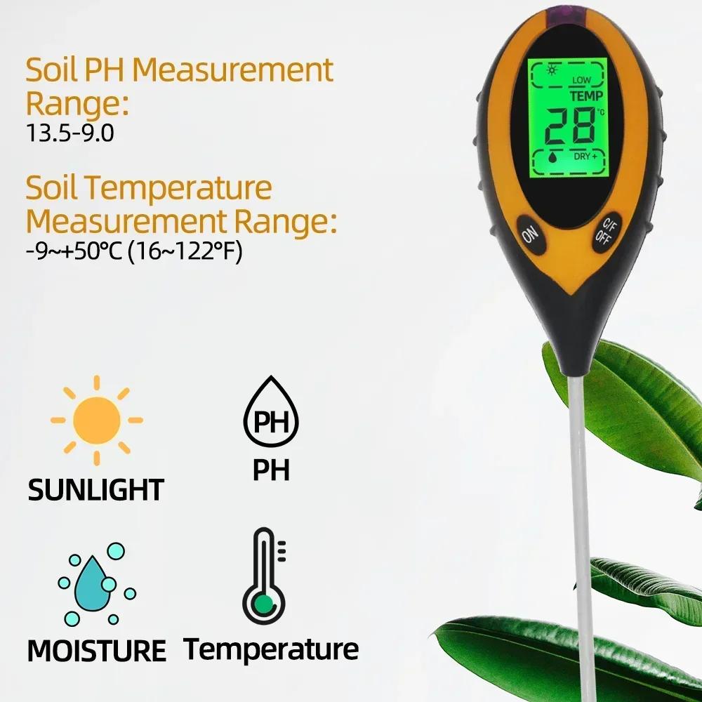 3/4/ In 1 Soil PH Meter Soil Tester Flower Meter Moisture Meter Temperature Sunlight Intensity Analysis Acidity Garden Tool