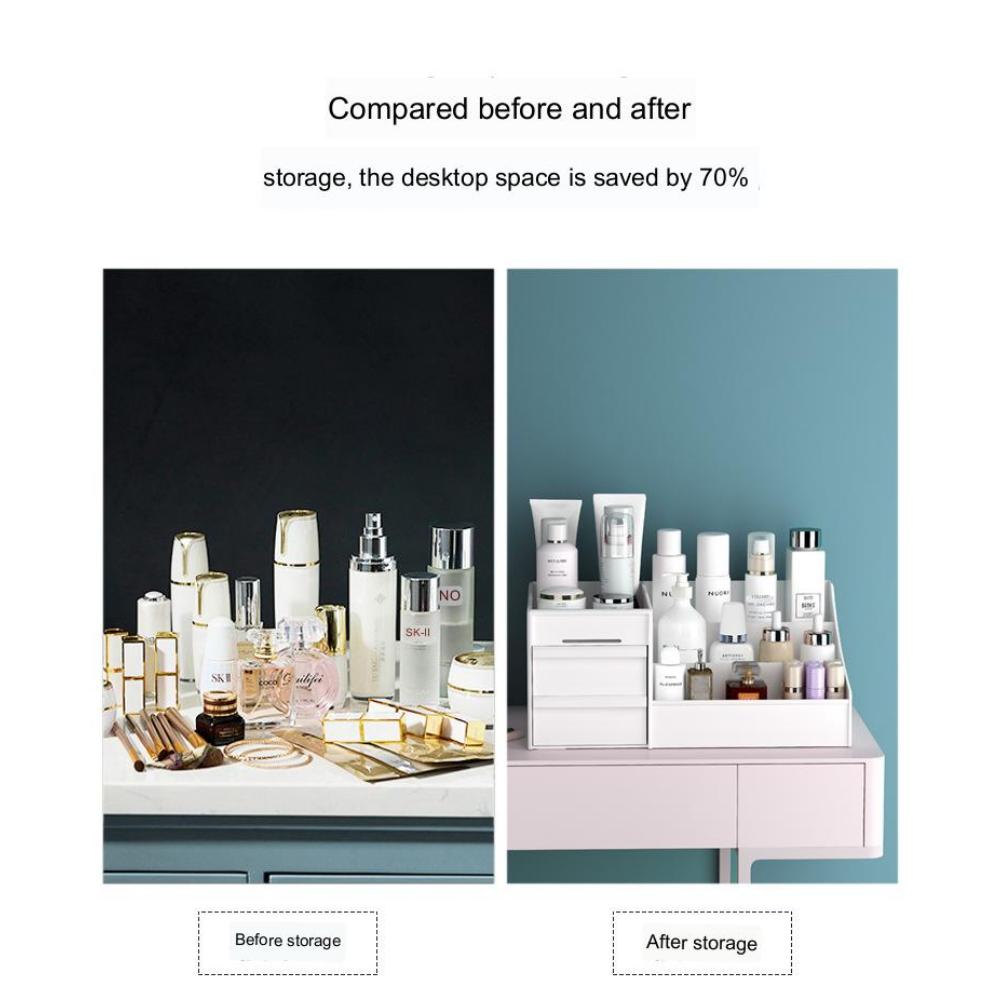 Тип ящика Женская косметичка для макияжа Коробка для общежития Организационная пластиковая полка Косметика для ухода за кожей Туалетный столик Настольный ящик для хранения Держатель кисточек для макияжа