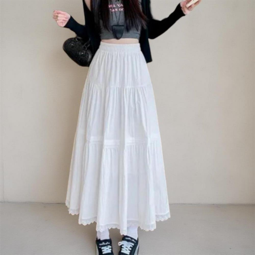 New Arrivals Open Run Women White Lace Long Skirt