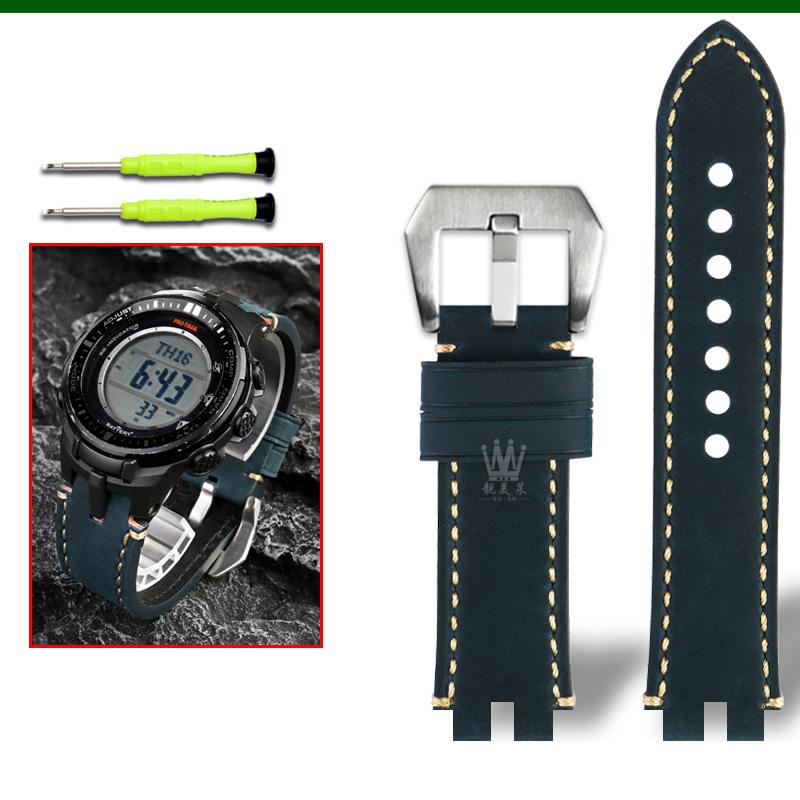 Классический ретро-ремешок из натуральной телячьей кожи для часов Casio ProTrek PRW3000/3100/6000/6100Y PRG300 Series Bracelet Watch Accessories